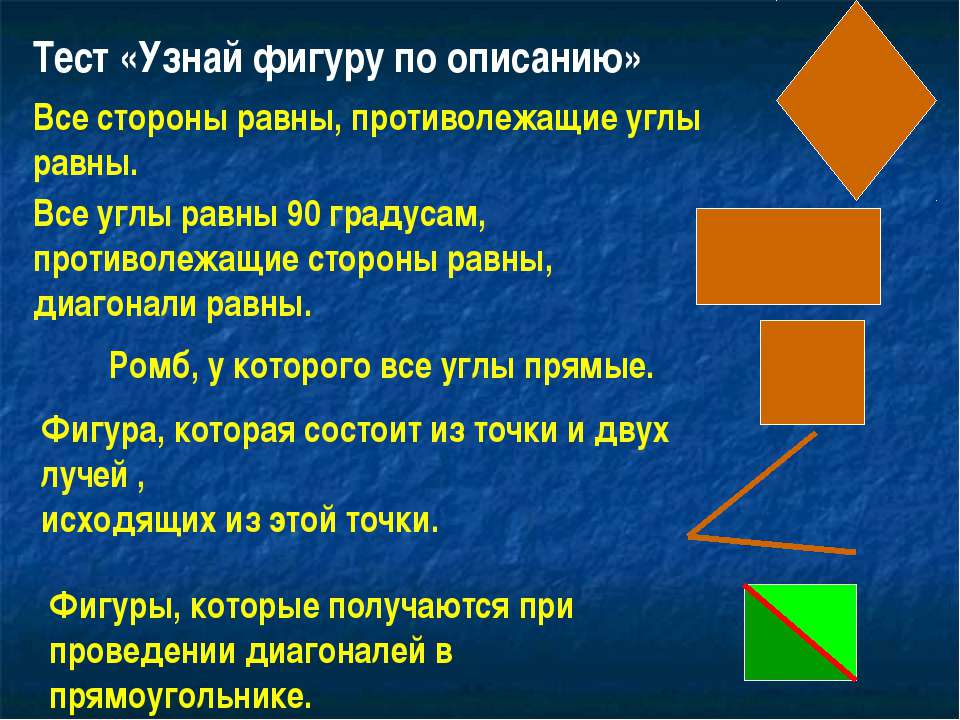 Описание фигуры. Игра узнай фигуру по описанию. Игра узнай фигуру по описанию и покажи её. Фигуры с равными сторонами. Фигура у которой все углы прямые.