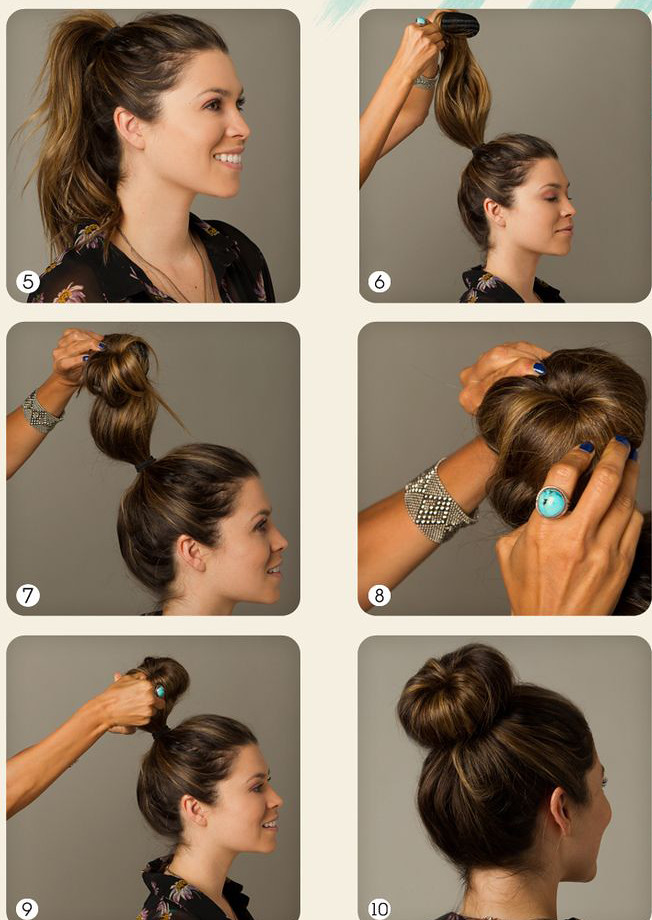 Как сделать пучок на голове с помощью резинки на длинные волосы без бублика
